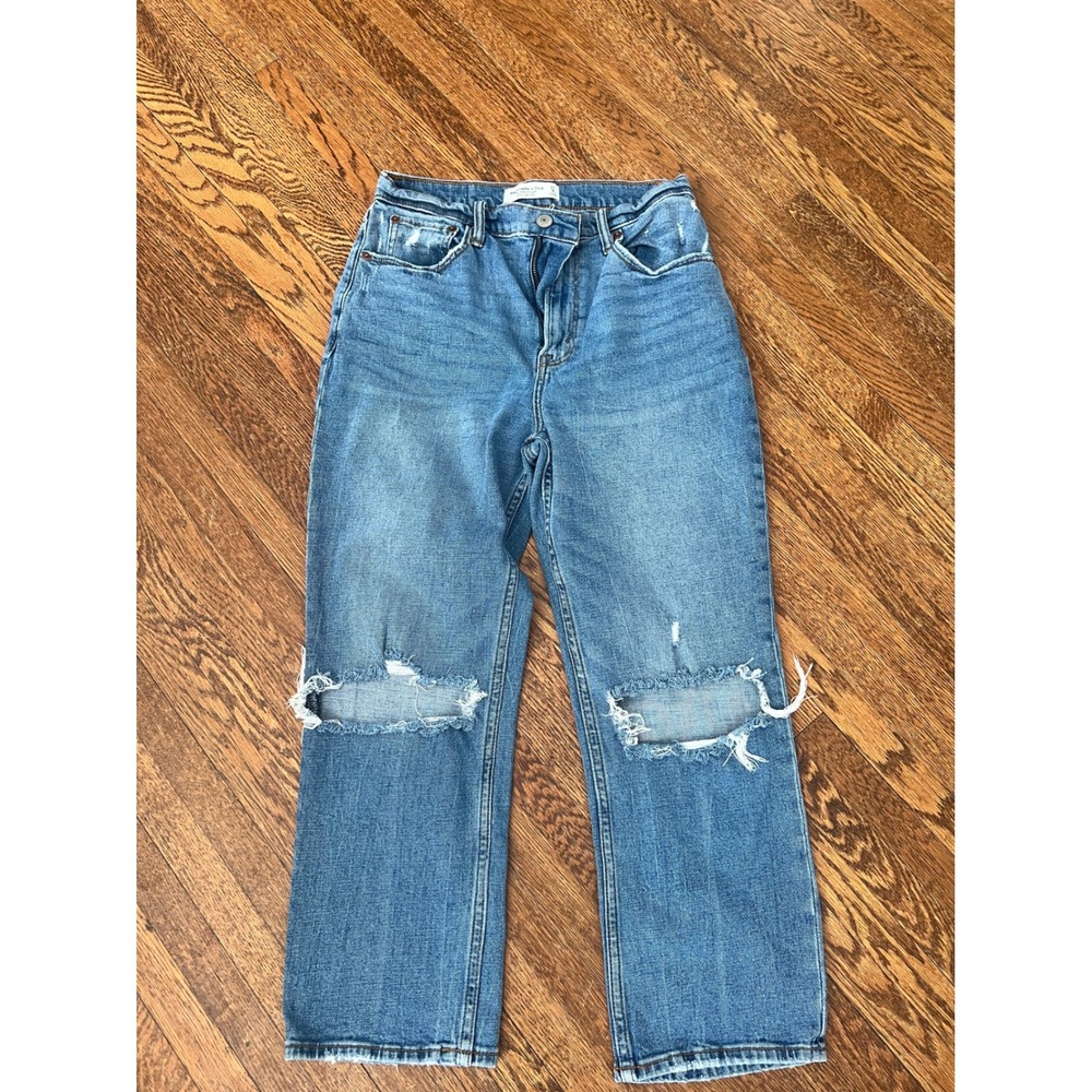 Abercrombie & Fitch The Ankle‎ Straight Ultra High Rise Distressed Jeans Blue 4S
